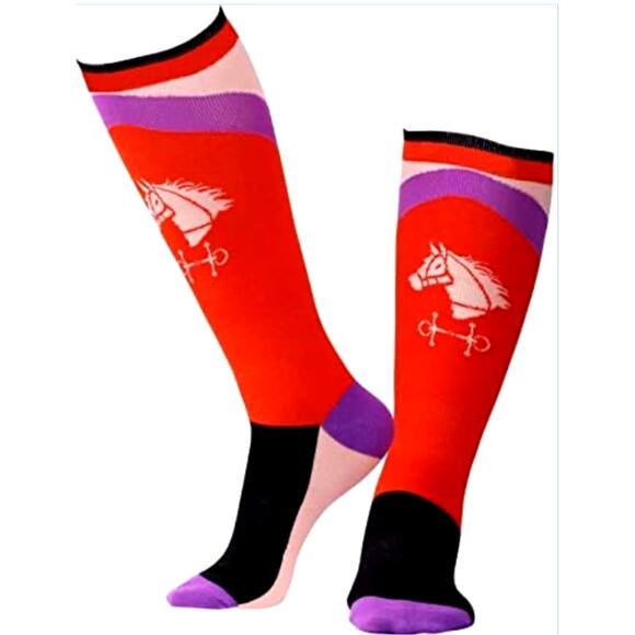 Harrison Howard Women's Large Red Pink Purple Riding Knee High Socks - Picture 1 of 9
